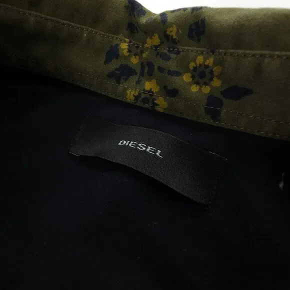 DIESEL Long Sleeve Button Down Shirt Olive Floral 90s Biker Grunge Old Money - Picture 2 of 10